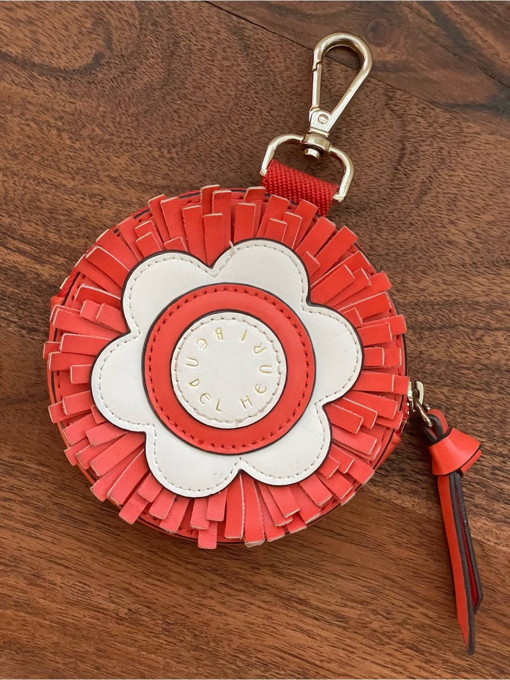 henri bendel Red and White Floral Fringe Keychain Pouch